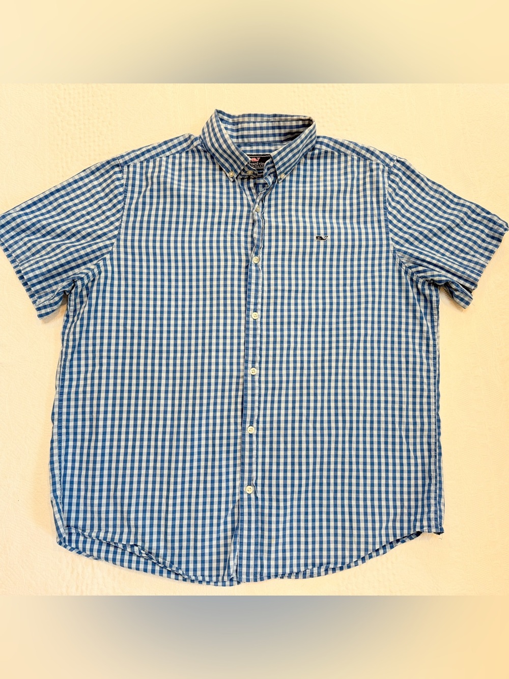 Vineyard Vines Whale Shirt Short Sleeve Blue White Check Collared Mens XL